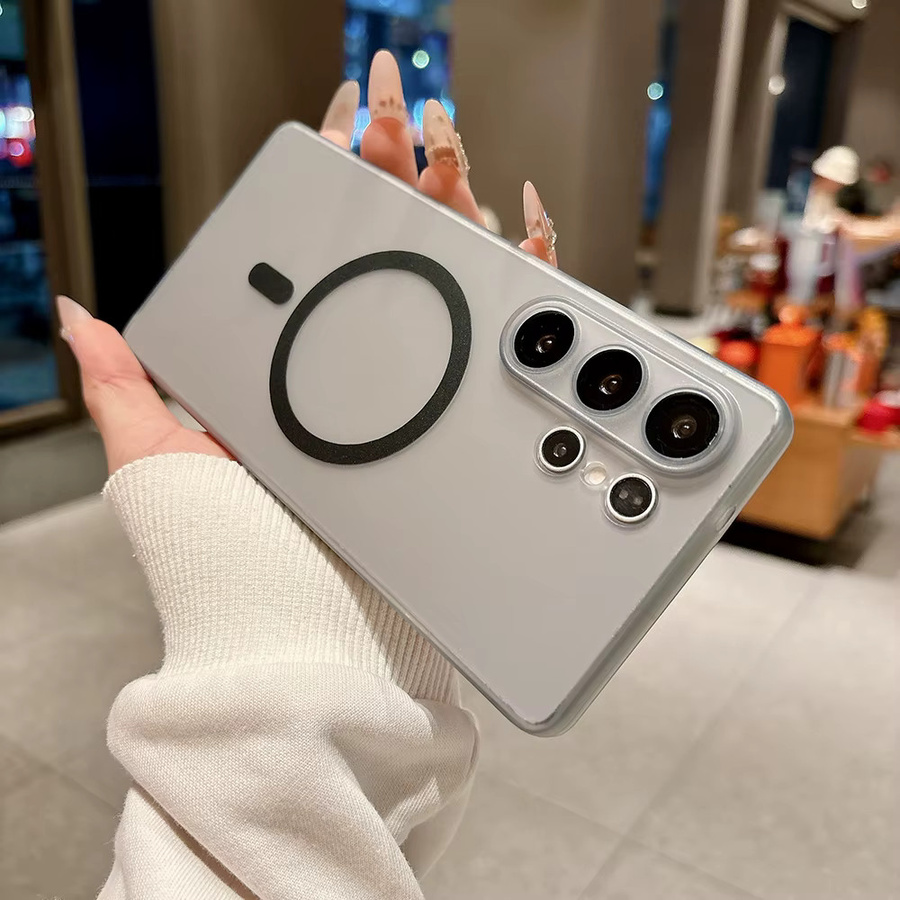 Magnetische TPU Schutzhülle für Samsung Galaxy S26FE S25 S24 S23 S26 Ultra Plus mit mattiertem Anti-Fingerabdruck-Finish und erhöhtem Linsenschutz in Transparent/Weiß - Bild 2