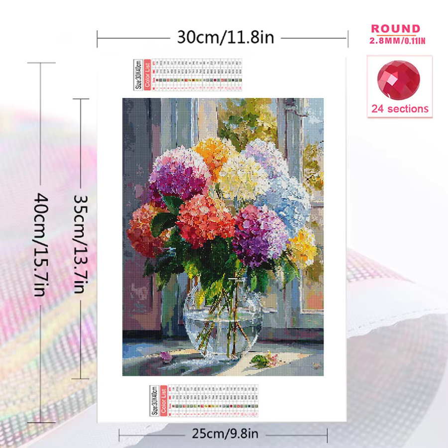 EverShine Diamant-Gemälde mit Hortensien Blumen, DIY-Mosaik Strass-Bild in Multicolour, B/H: 20 x 30 cm - Bild 2