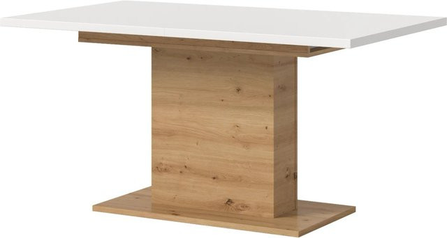 Inn.Furn Esstisch ausziehbar in Weiß und Eiche, rechteckiger Küchentisch modern B/T/H: 150 x 90 x 76 cm bis 190 x 90 x 76 cm - Bild 1