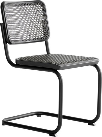 Thonet S 32 V Freischwinger mit Rohrgeflecht in Dark Melange und verchromtem Stahlrohr