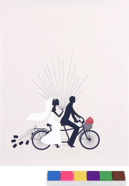 CosyHome Fingerabdruckmalerei für Hochzeiten mit Brautpaar auf Fahrrad Motiv in Mehrfarben - Bild 1