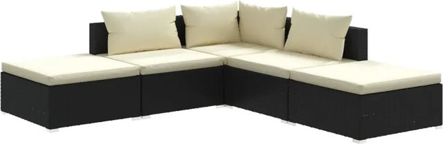 vidaXL 5-tlg Garten-Lounge-Set aus PE-Rattan mit Kissen in Schwarz und Creme - Bild 1