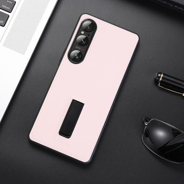 Stoßfeste PU-Leder Schutzhülle mit Metall-Ständer für Sony Xperia 1 VII, Xperia 1 V und Xperia 1 II in Pink - Bild 1