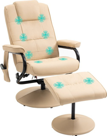 HOMCOM Relaxliege mit Massagefunktion und Hocker aus Kunstleder in Cremeweiß, B/T/H: 77 x 84 x 95 cm