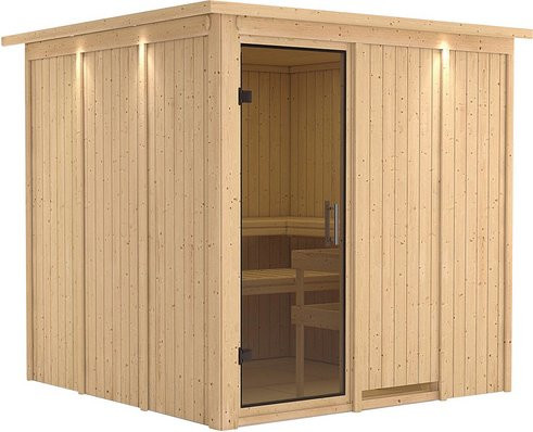 Karibu Sauna Valga für 4 Personen aus Fichtenholz in Beige ohne Ofen B: 210 cm, T: 202 cm, H: 210 cm - Bild 1