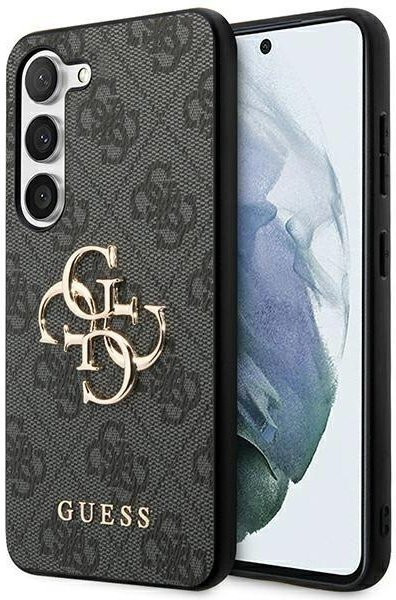 Guess Hardcase Handyhülle S23 S911 in Grau mit großem Metall-Logo - Bild 1