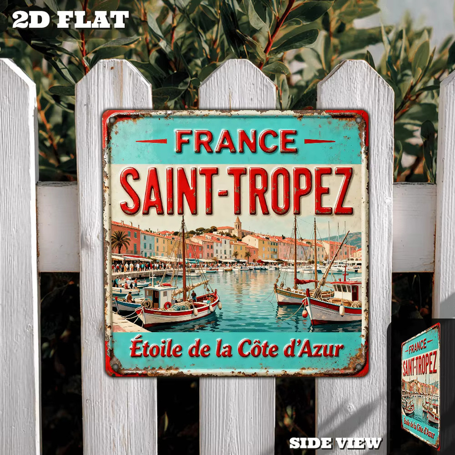 Vintage-Metallschild Saint Tropez von CIFBUY, quadratisches Retro-Wandschild in Multicolour, B/H: 20,3 x 20,3 cm - Bild 3