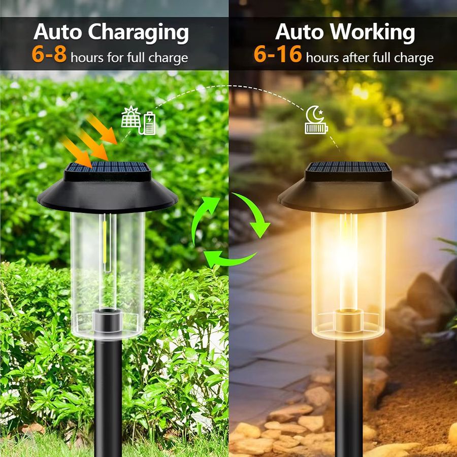 Solar-Wegeleuchten Set in Schwarz mit warmweißem Licht, IP65 wasserdichte Solar-Gartenbeleuchtung für Garten und Hof, moderne Zylinder-Außenleuchten mit Dämmerungssensor - Bild 5