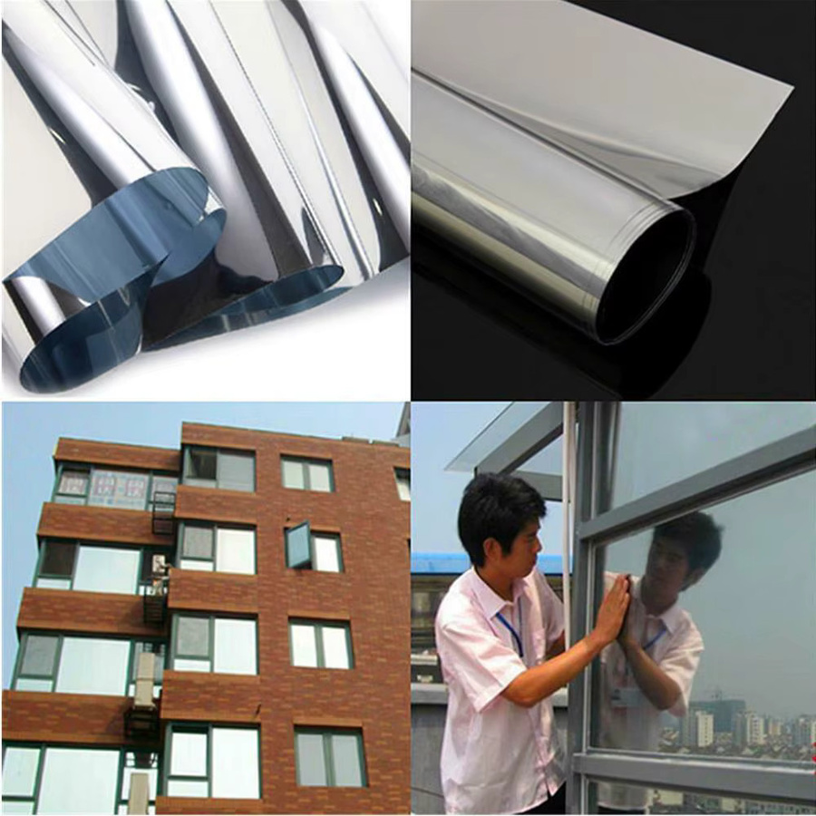 Dwersty Einweg-Sichtschutzfolie für Fenster, reflektierend und hitzeabweisend mit UV-Schutz, selbstklebend und ablösbar, Farben: Gold oder Silber, transparent - Bild 1