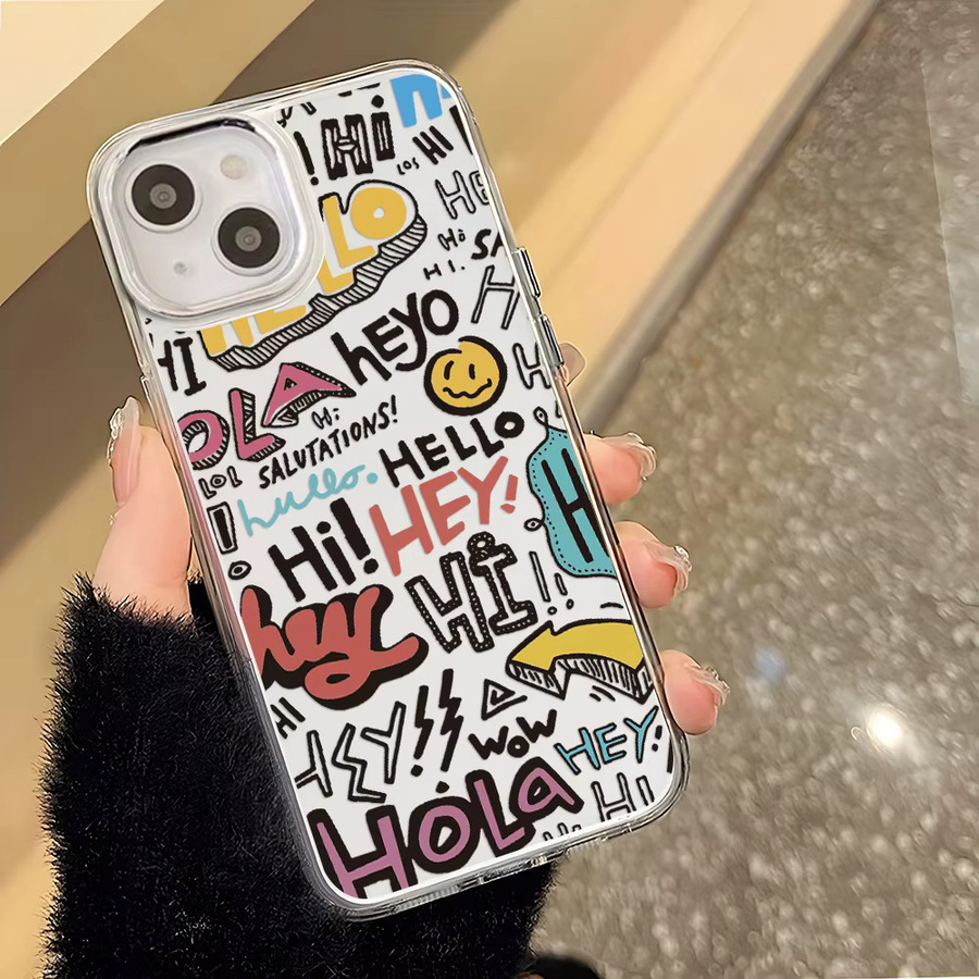 Stoßfeste Silikon Handyhülle mit Cartoon Reise Graffiti Design für Apple iPhone 17 Pro Max, 16, 15, 14, 13, 12, 11 in Silber mit Linsenrahmen - Bild 3