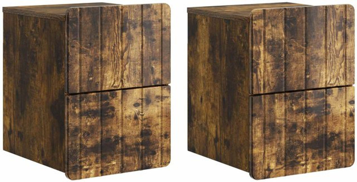 Set aus 2 wandmontierten Nachttischen von vidaXL aus Holzwerkstoff in Geräucherte Eiche, B/H/T: 33 x 34,5 x 43 cm - Bild 1