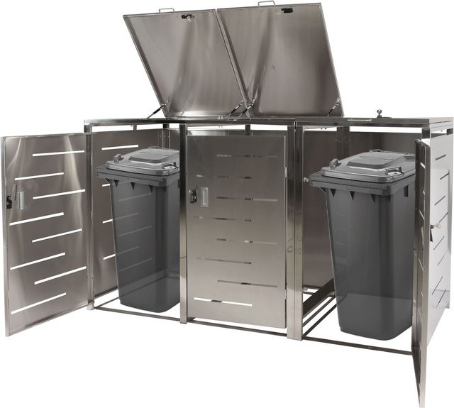 MCW Mülltonnenverkleidung MCW-E83 aus Edelstahl, erweiterbare Mülltonnenbox für 3 Mülltonnen, B/T/H: 117 x 197 x 80 cm - Bild 1