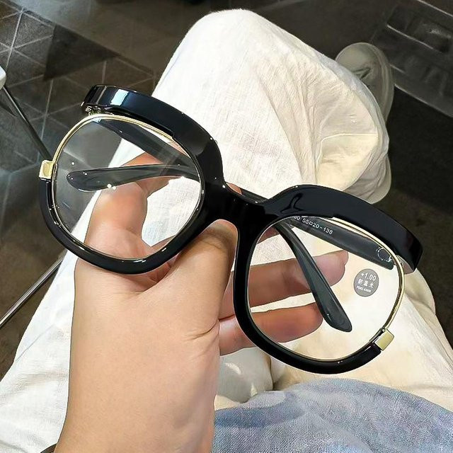 Lesebrille für Damen, Rund, Vollrand, Metall, transparent, black - Bild 1
