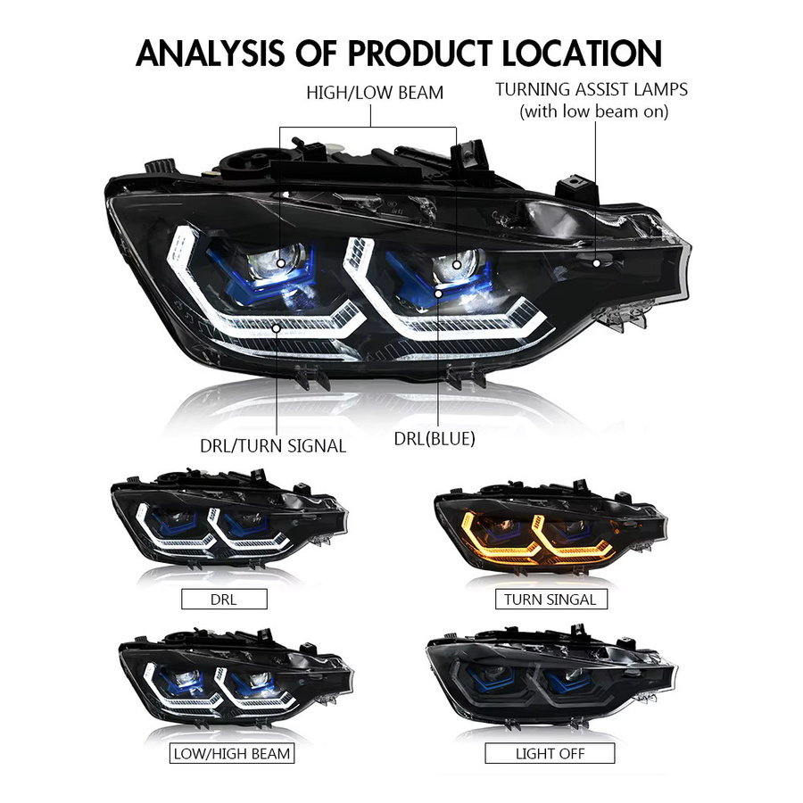 COOLCMP E-Mark Projektorlinsen LED Scheinwerfer Baugruppe für BMW 3er F30 F31 (2012-2018) für Halogen und Xenon Modelle - Bild 4