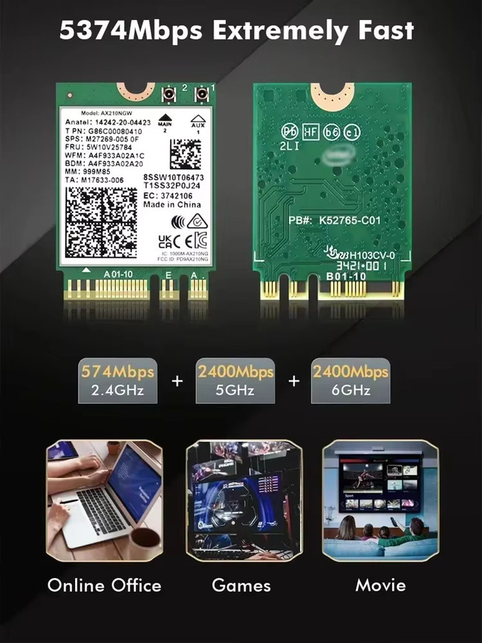 KEBIDUMEI AX210NGW WiFi 6E Netzwerkadapter mit Bluetooth 5.3, M.2 NGFF Wireless Karte für Laptop und PC, unterstützt 2,4G/5G/6GHz, kompatibel mit Windows 10 und 11 - Bild 5