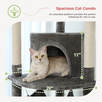 Pawz Road Deckenhoher Kratzbaum Luxus in Grau mit Hängematte, Höhle und Sisal-Elementen - Bild 2