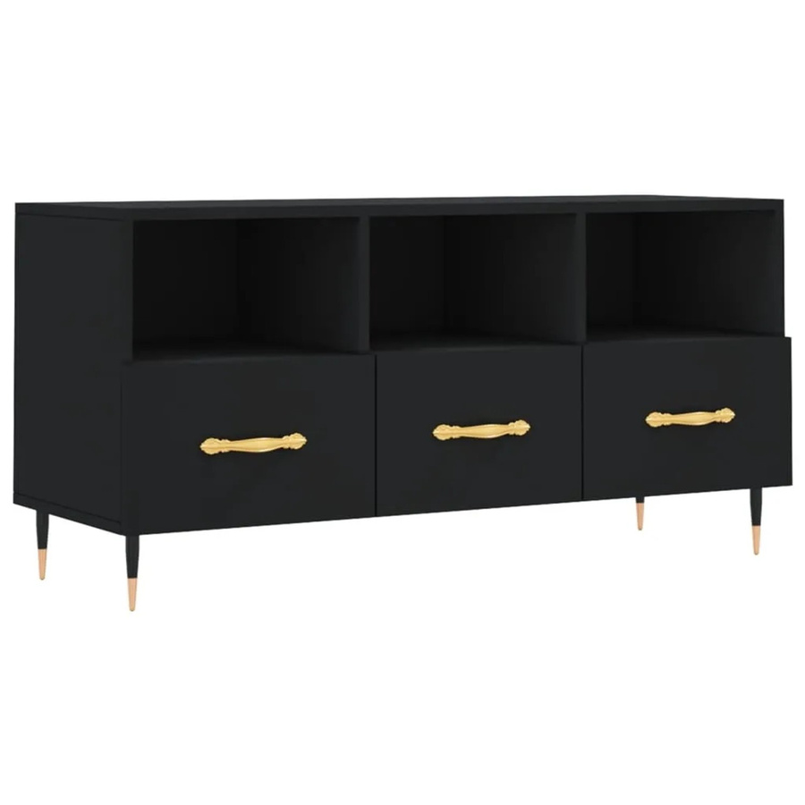 vidaXL TV-Schrank Schwarz aus Holzwerkstoff und Eisen B/T/H: 102 x 36 x 50 cm - Bild 2