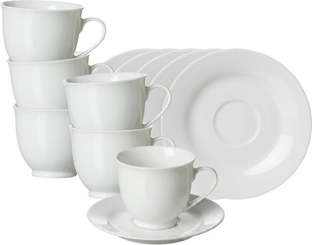 Ritzenhoff & Breker Kaffeetassen mit Untertassen Bianco Rondo aus Porzellan, Weiß, 6er Set, 180 ml - Bild 1