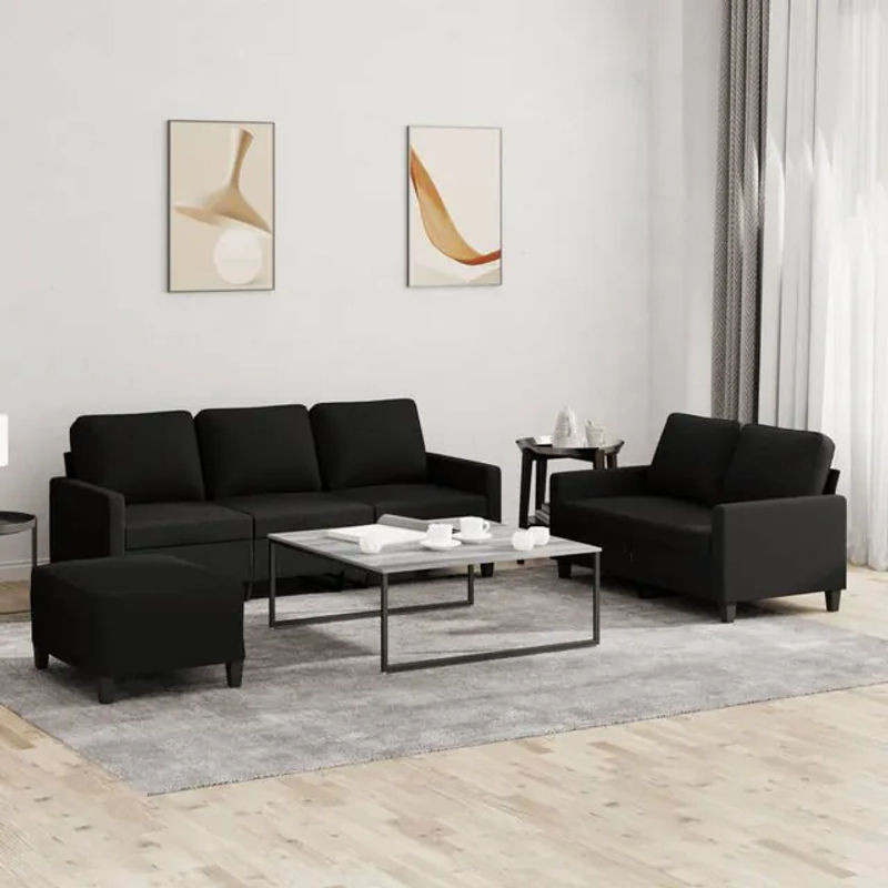 Vidaxl 3-teiliges Lounge-Set mit Kissen in Schwarz aus Stoff im modernen Design - Bild 1