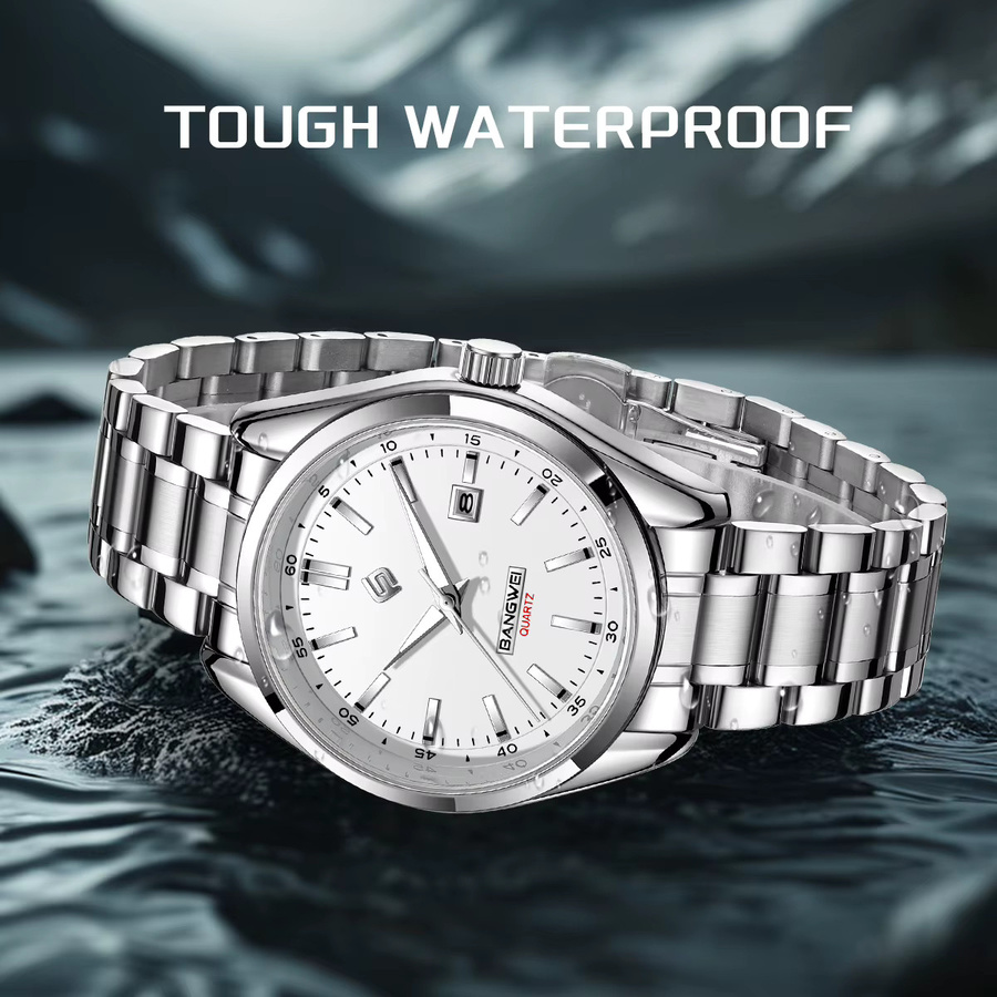 BANGWEI Armbanduhr, Quarz, Edelstahl, Silber, Herren - Bild 3