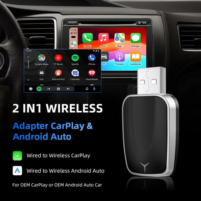 Ezonetronics Wireless CarPlay und Android Auto Adapter 2-in-1 in Schwarz für werkseitig verkabelte Fahrzeuge - Bild 1