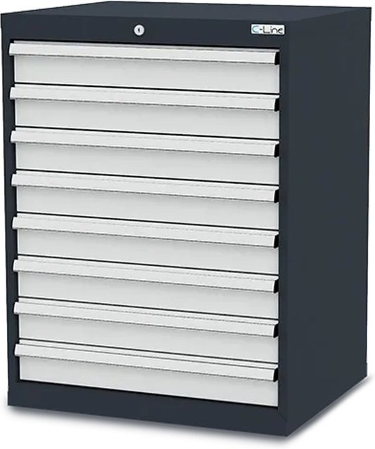 Simplaflex Schubladenschrank mit 8 Schubladen aus Stahlblech in Grau, B/T/H: 70 x 57,5 x 92 cm - Bild 1