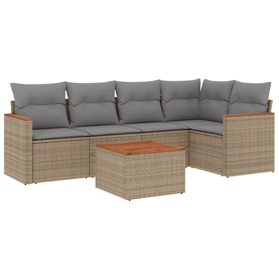 vidaXL 6-teilige Garten-Sofagarnitur in L-Form aus Poly-Rattan mit beigen Kissen und pulverbeschichtetem Stahlgestell - Bild 2