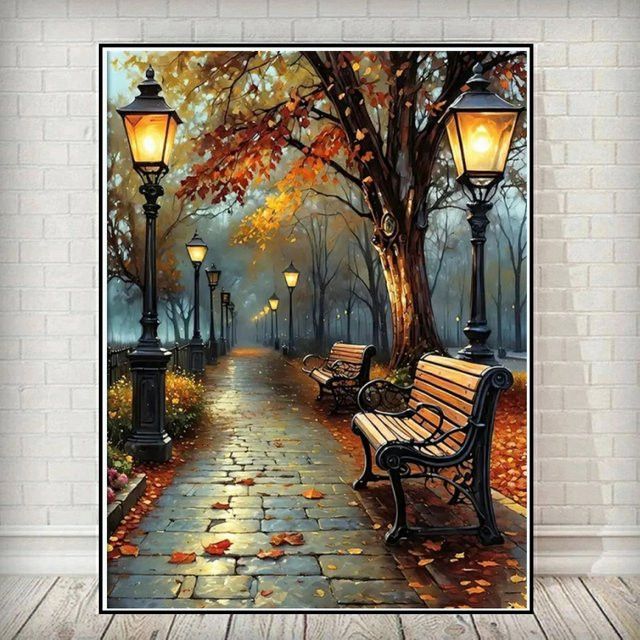 Potdemiel 5D Diamant Malerei DIY Mosaik Set mit romantischer Landschaft und Bäumen für runde Steine - Bild 1
