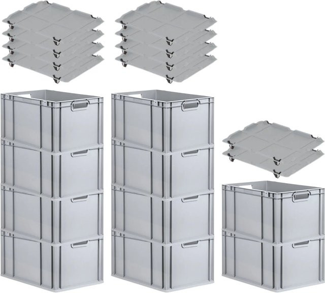 PROREGAL SparSet 10x Eurobox NextGen Grip mit Auflagedeckel und 4 schwarzen Schiebeschnappverschlüssen, Grau, H x B x T: 32 x 40 x 60 cm - Bild 1
