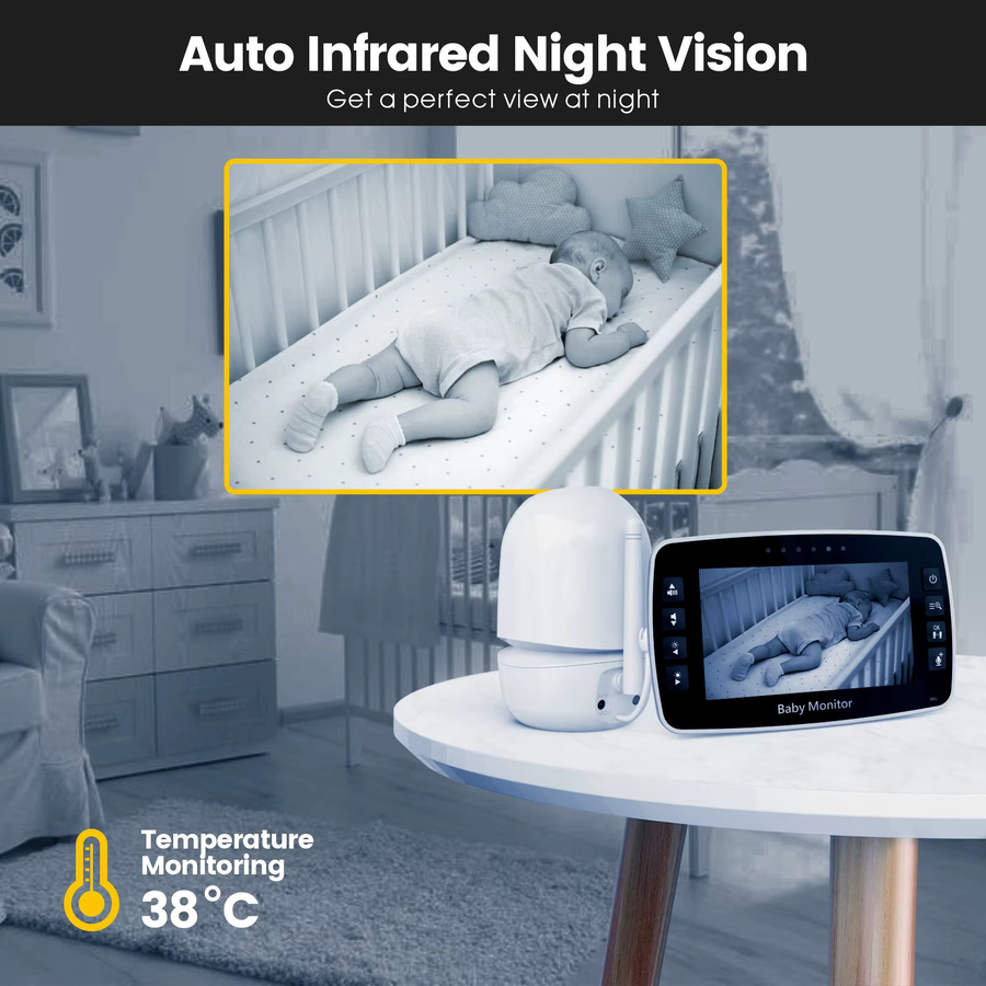 MBOSS Drahtlose PTZ-Babyphone Kamera mit 4,3 Zoll IPS-Bildschirm, Temperaturanzeige und Audio-Video-Funktion in Weiß - Bild 4