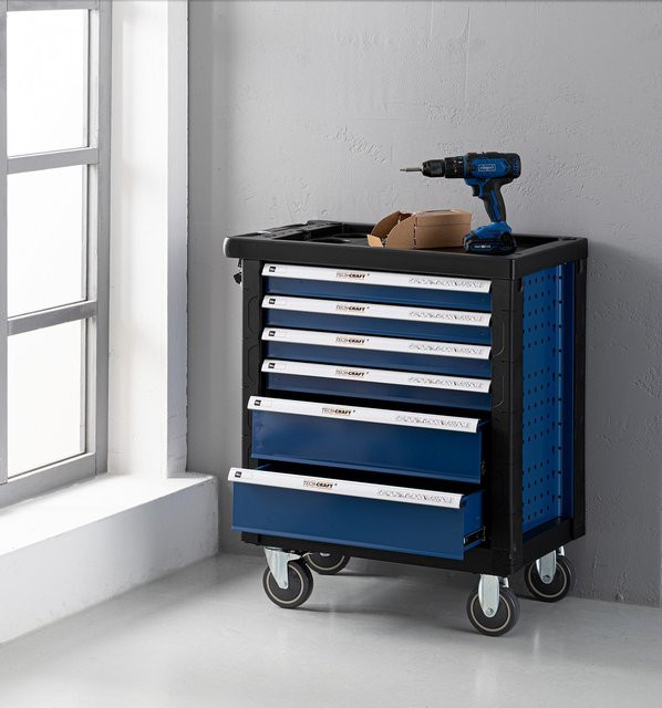 Tech-Craft Werkstattwagen aus Stahl in Blau mit 6 Schubladen, B/T/H: 77 x 47 x 90 cm - Bild 1