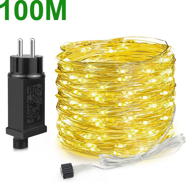 MALITAI LED Lichterkette aus Kupferdraht, 100m wasserdichte SMD LED String Lights für Outdoor, Garten und Weihnachten, 220V - Bild 1