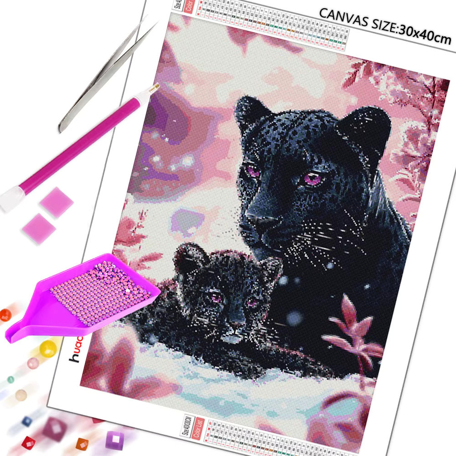 Huacan DIY Diamond Painting Schnee Landschaft mit Leopard als Rundes Mosaik Kunstbild in Mehrfarbig, Durchmesser: 30 cm, Breite: 30 cm, Höhe: 30 cm - Bild 2