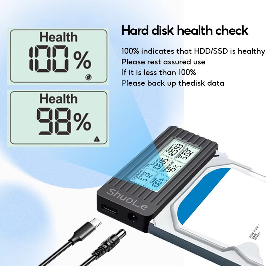 KEBIDUMEI USB zu SATA Adapter mit Digitalanzeige, USB 3.2 3.0 zu SATA III Konverter für 2,5 und 3,5 Zoll SSD HDD Festplatten, Schwarz - Bild 2