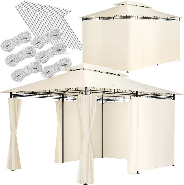 tectake Gartenpavillon Emine Creme mit Ornamentverzierungen und Doppeldachsystem B/T/H: 400 x 300 x 265 cm - Bild 1