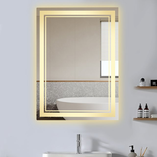 Bymaocar LED-Badezimmerspiegel mit Ringbeleuchtung in Silber und Weiß, Wandspiegel mit Touch-Bedienung und einstellbarer Lichtintensität, B/H: 70 x 50 cm - Bild 1