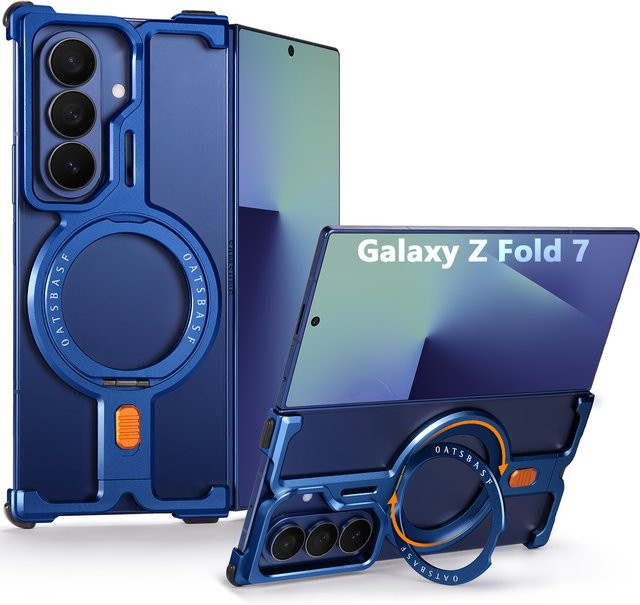 Oatsbasf Magnetische Handyhülle für Samsung Galaxy Z Fold 7 mit 360 Grad drehbarem Ständer und kabellosem Laden in Blau - Bild 1