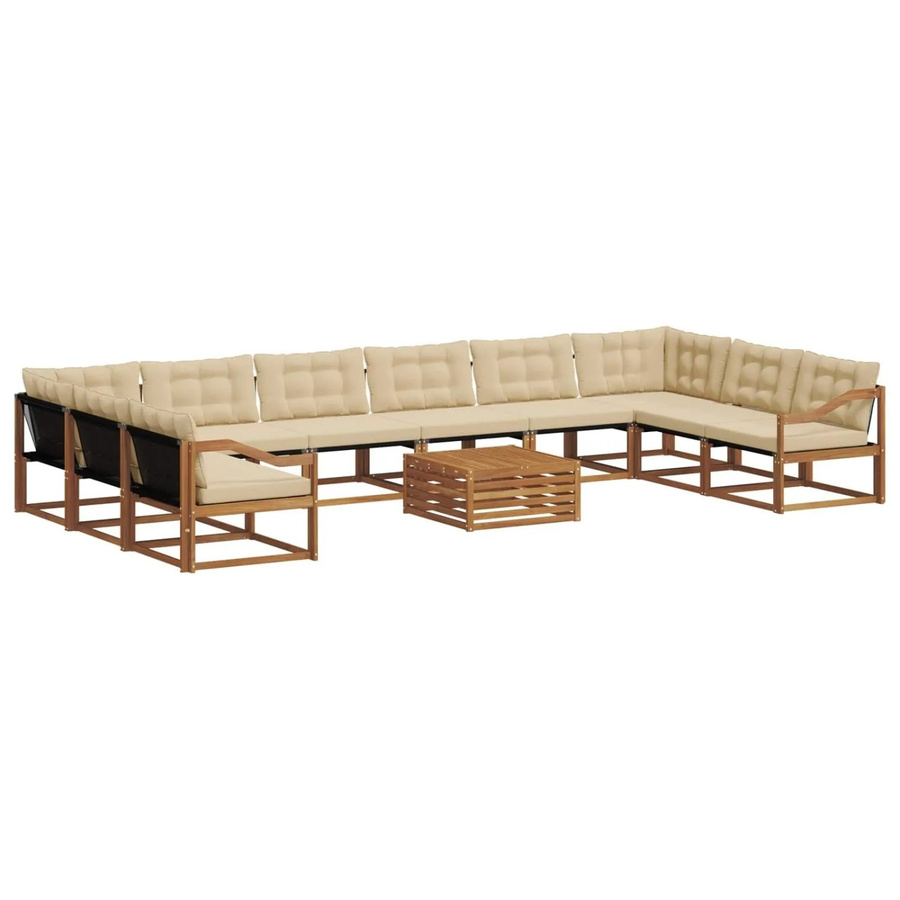 vidaXL Outdoor-Sofagarnitur aus Akazienholz in U-Form mit Textilene und Kissen, 11-teilig, Natur-Beige - Bild 2