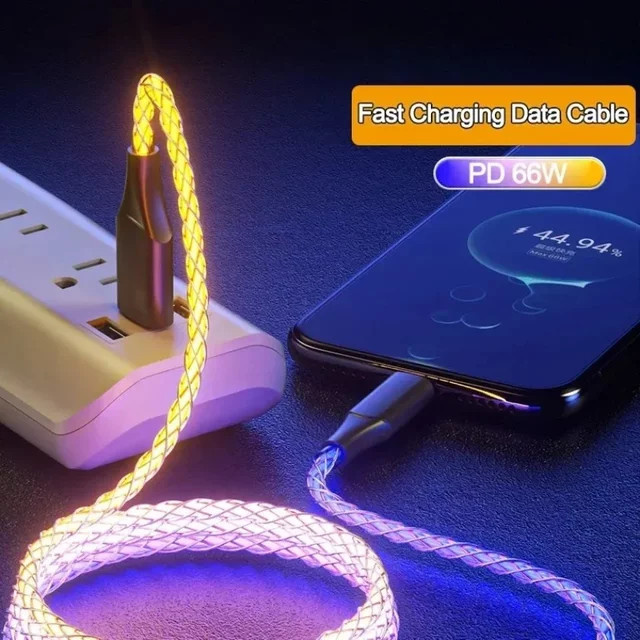 RGB-LED-USB-C-Schnellladekabel mit Atemverlauf-Effekt aus Aluminiumlegierung, Multicolour - Bild 1