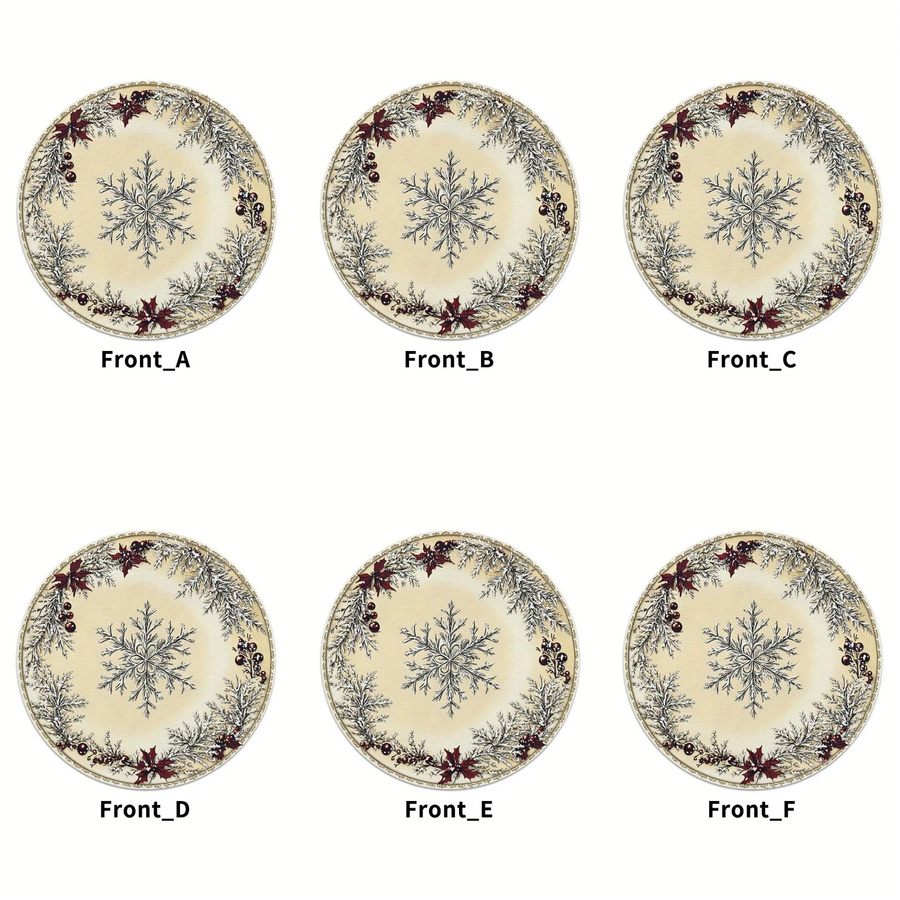 VIKAMA 6er Set Weihnachtliche Tischsets aus Leinen mit Holly- und Schneeflocken-Design in Rot und Mehrfarbig, Rund - Bild 2