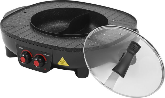 Bymaocar 2-in-1 Elektrischer Hot Pot und Raclette-Grill mit 3L Fassungsvermögen, 2200W, Schwarz - Bild 1