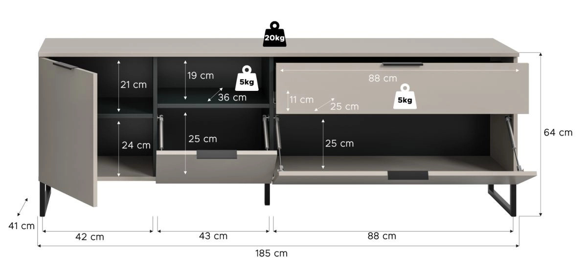 Inn.Furn TV-Lowboard Morena in Beige und Schwarz, B: 185 cm, H: 64 cm, T: 41 cm - Bild 7