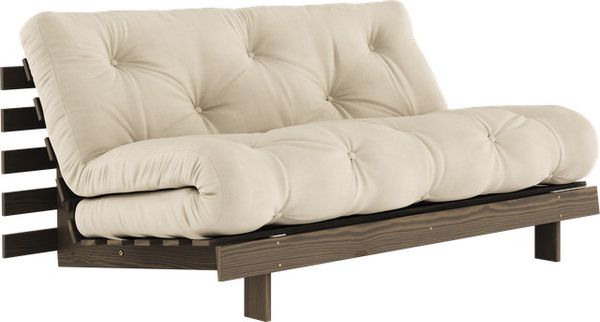 Karup Roots 160 Schlafsofa in Beige, gepolstert mit verstellbarer Kopfstütze und klappbarer Funktion, B/T/H: 160 x 200 cm