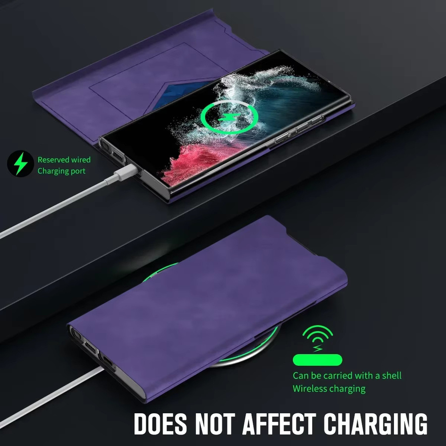 Magnetische Leder-Schutzhülle mit Kartenfach und Stiftfach für Samsung Galaxy S24 S23 S22 Ultra und S23 Plus in Lila - Bild 1