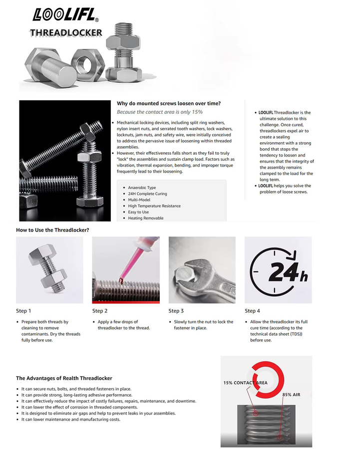 LOOLIFL 271 Gewindesicherungskleber Rot 10 ml Hochfest für Automobil und Mechanik - Bild 5
