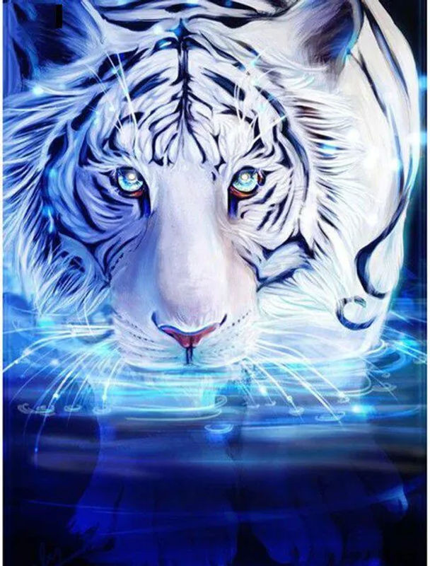 FIYO 5D DIY Diamantmalerei Tiger mit runden Steinen, Kreuzstich Strass Stickerei, B/H: 20 x 30 cm, mehrfarbig - Bild 1