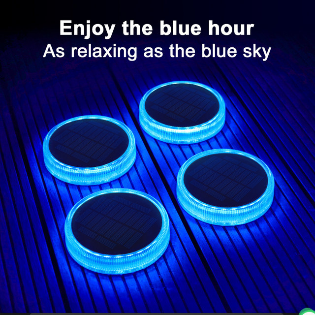 Yilaie Solar-LED-Einfahrtsleuchten im 4er-Pack, wasserdichte IP68 Gartenleuchten in Blau für Treppen, Wege und Hof - Bild 1