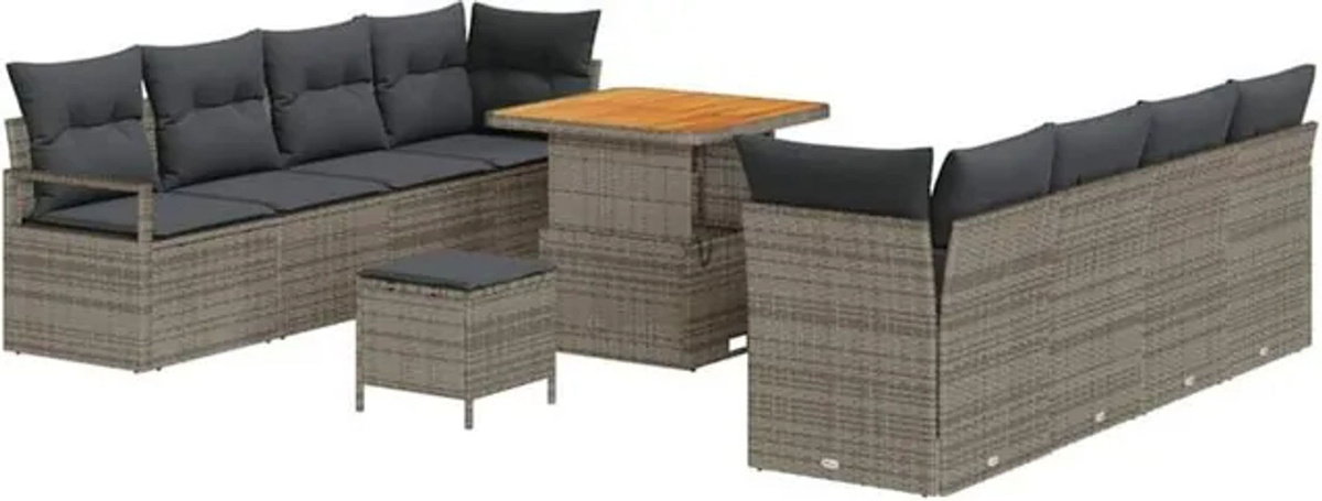 vidaXL Garten-Sofa-Set aus Poly-Rattan mit 11-teiligem Kissen-Set in Grau - Bild 1