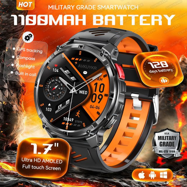 GUHUAVMI T-Rex3 Ultra Smartwatch mit GPS, Kompass und IP69K Wasserdichtigkeit in Schwarz - Bild 1
