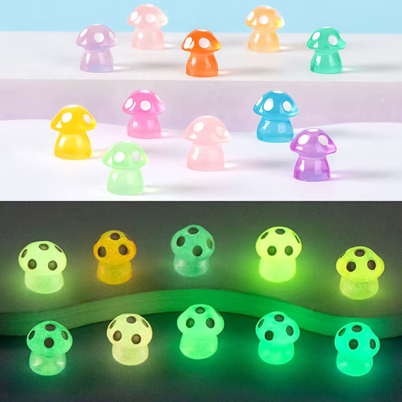 IFITU PUBO Mini Fluoreszierende Pilze aus Harz in Transparent und Multicolour zur Dekoration für Garten, Balkon und Miniaturlandschaften - Bild 6